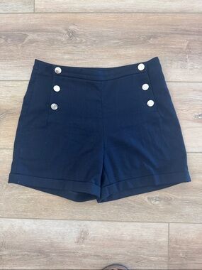 H&M Navy High Waist Sailor-Style Shorts with Gold Buttons